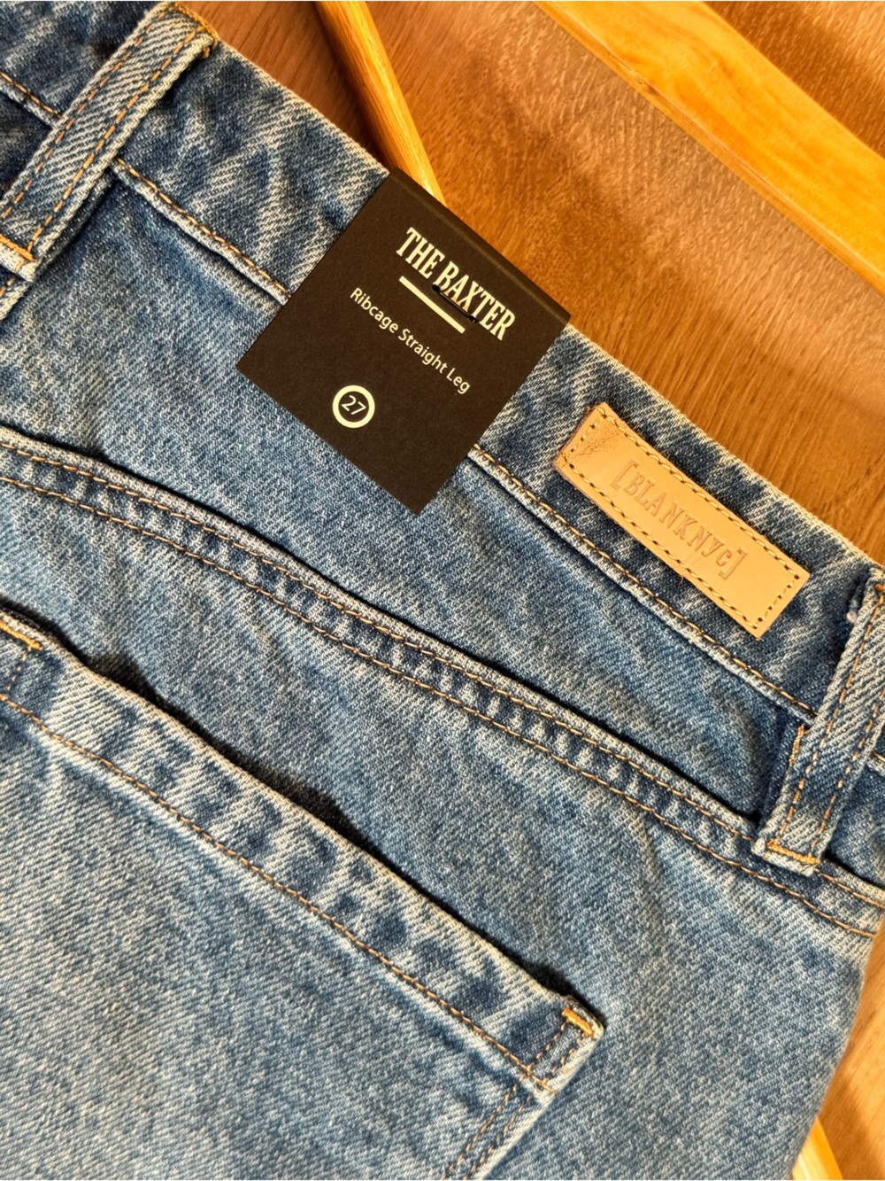 Blank NYC Two-Tone Blue Denim and Faux Leather Wide Leg Jeans | Size 27 - Picture 14 of 15